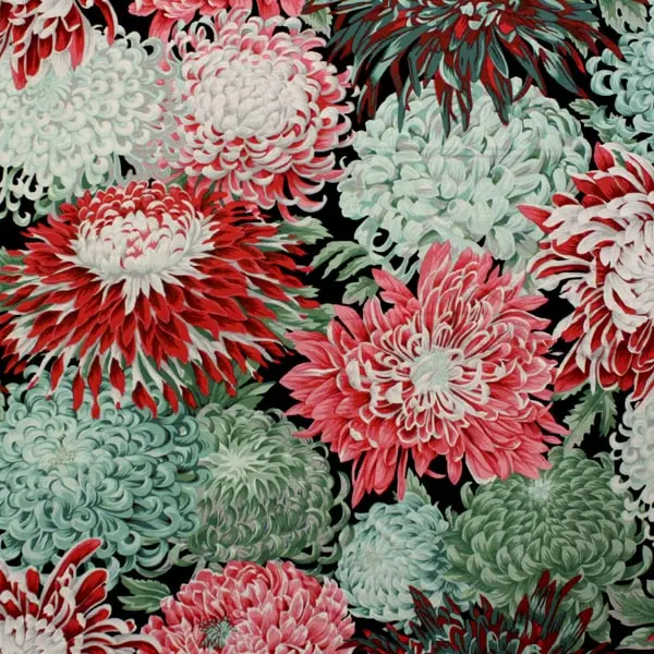 Tejido de algodón Kaffe Fassett Chrysanthemum Blush floral rosa y verde de 110cm - Vista general