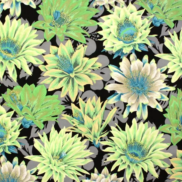 Algodón patchwork Kaffe Fassett Cactus Contrast con flores y hojas verdes de 110cm - Vista general
