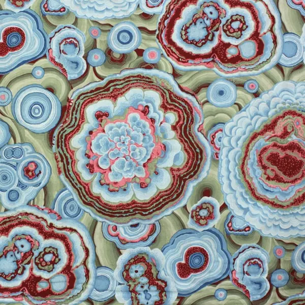 Algodón patchwork Kaffe Fassett Agate Turquoise con círculos y flores de 110cm - Vista general