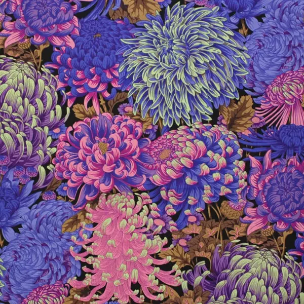 Tela de algodón Kaffe Fassett Hokusai Cool con diseño floral azul y blanco de 110cm - Vista general