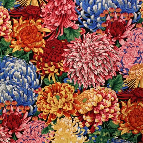 Tela de algodón Kaffe Fassett Hokusai Natur con diseño floral beige y rosa de 110cm - Vista general