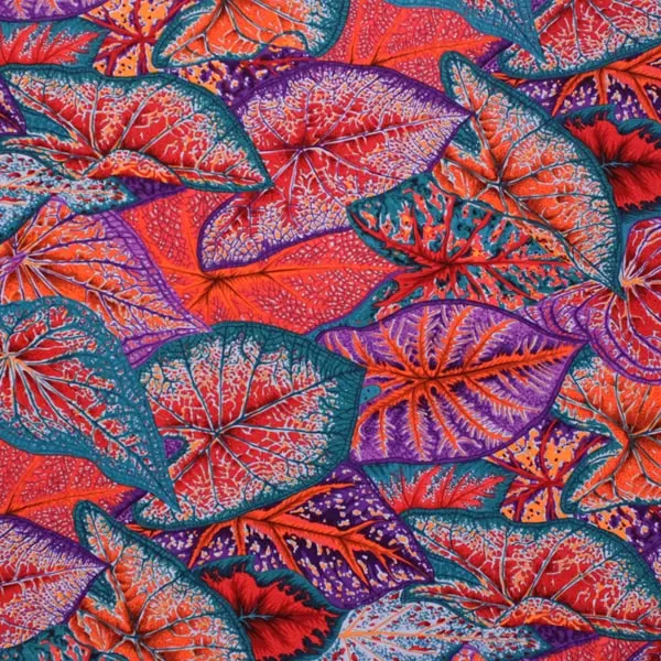Tejido de algodón Kaffe Fassett Caladiums Red con flores y hojas rojas de 110cm - Vista general