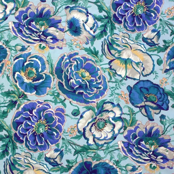Estampado floral azul en tela algodón Kaffe Fassett Dorothy Blue patchwork de 110cm - Vista general