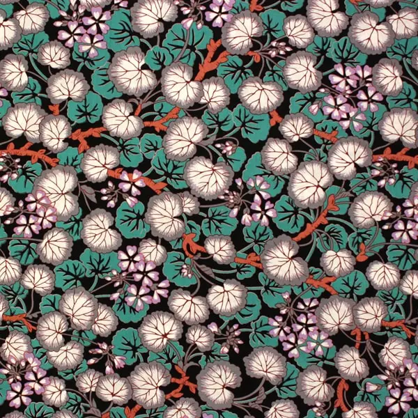 Tejido de algodón Kaffe Fassett Geraniums Black con flores en fondo negro de 110cm - Vista general