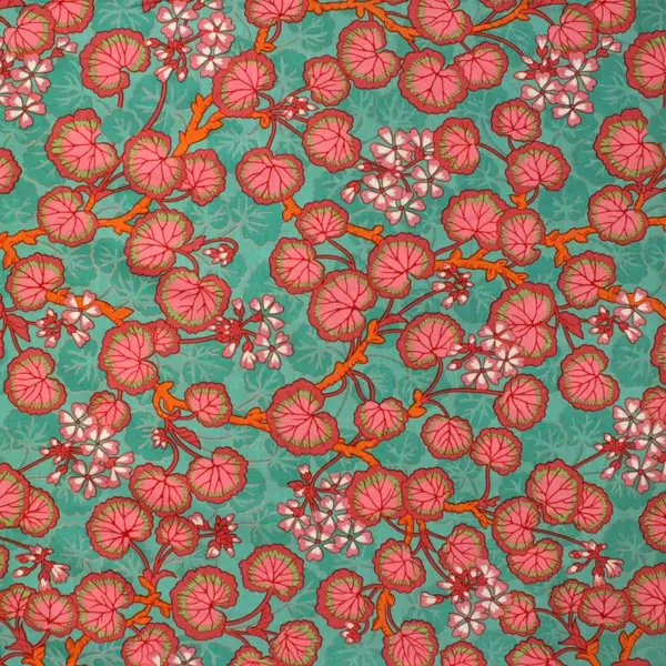 Estampado floral verde en tela algodón Kaffe Fassett Geraniums Ducke de 110cm - Vista general