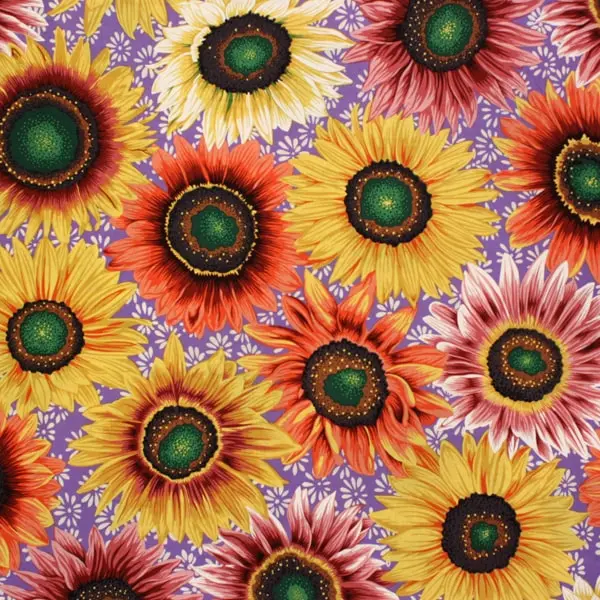 Tejido de algodón Kaffe Fassett Van Gogh Brigh con flores fucsia y naranja de 110cm - Vista general