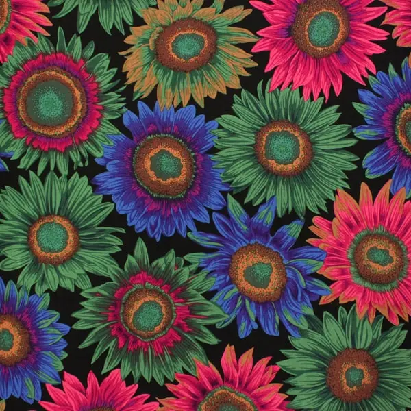Estampado de hojas y flores en tela algodón Kaffe Fassett Van Gogh Dark de 110cm - Vista general