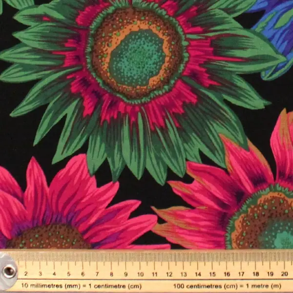 Estampado de hojas y flores en tela algodón Kaffe Fassett Van Gogh Dark de 110cm - Detalle de la textura y escala de medida