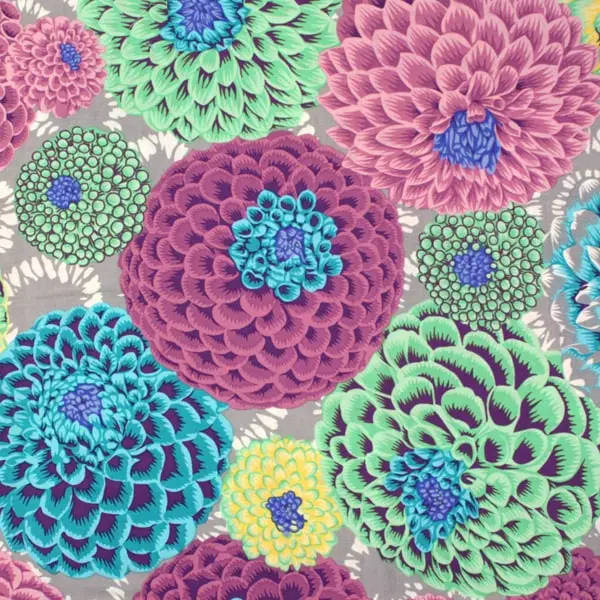 Estampado geométrico floral malva en tela algodón Kaffe Fassett Flora Mauve de 110cm - Vista general