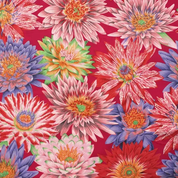 Estampado de flores tropicales rojas en tela algodón Kaffe Fassett Tropical Red 110cm - Vista general