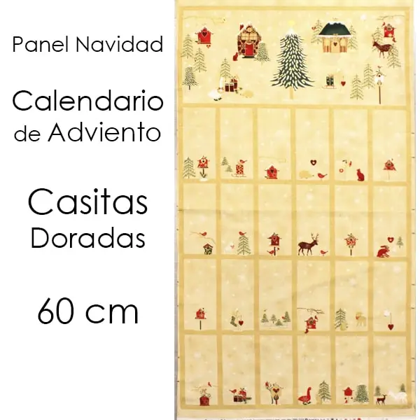 Casitas Doradas , Panel calendario de adviento con casitas en tonos dorados. Medida 60 x 110 cm — vista 1