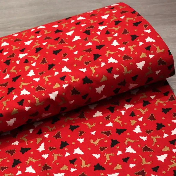 Renos Rojo, Renos dorados y abetos sobre fondo rojo — vista 3