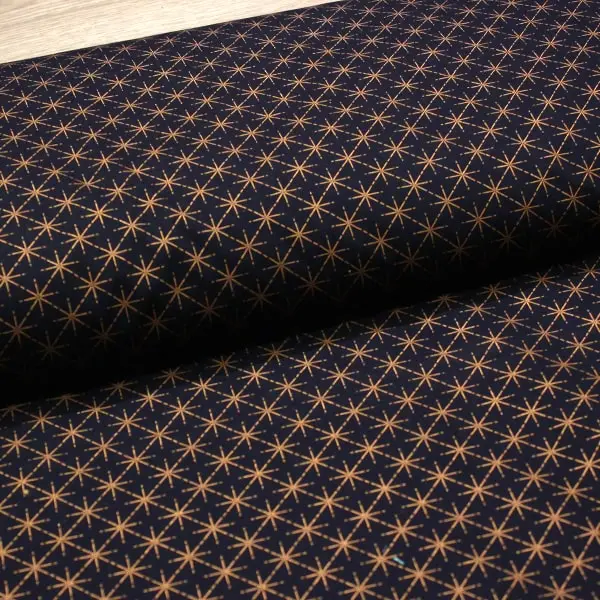 Marino Geometrica, Tela navideña con fondo azul marino y estrellas geometricas en color cobre — vista 3