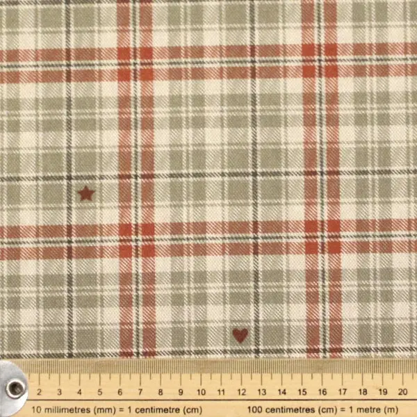 Beige Cuadros, Algodón grueso de fondo beige con cuadros en color caldera y verde — vista 2