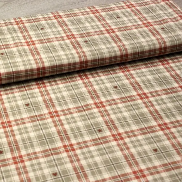 Beige Cuadros, Algodón grueso de fondo beige con cuadros en color caldera y verde — vista 3