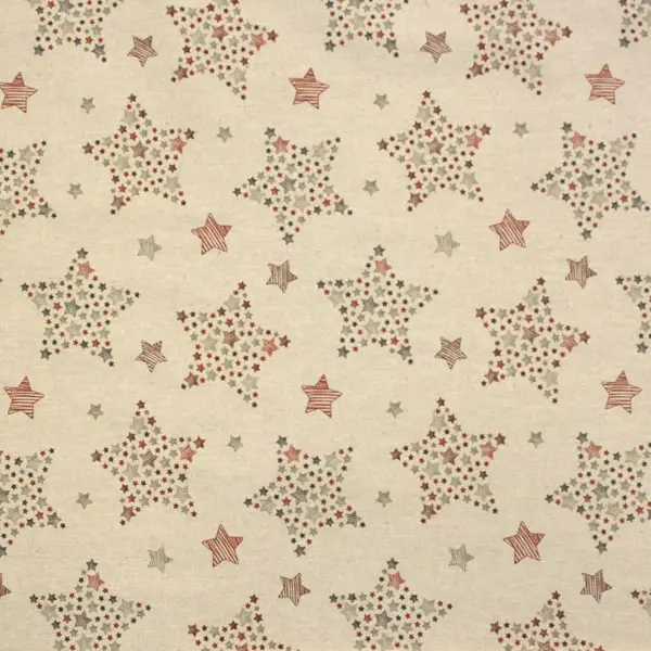 Beige Estrellas, Algodón grueso de fondo beige con estrellas en color caldera y verde — vista 1