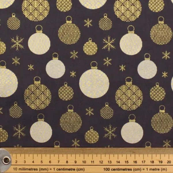 Bolas Gris, Tela fondo gris oscuro con bolas de Navidad blancas y doradas — vista 2