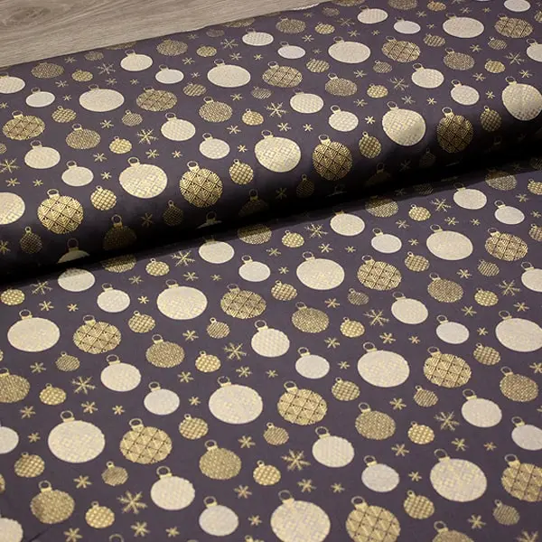 Bolas Gris, Tela fondo gris oscuro con bolas de Navidad blancas y doradas — vista 3