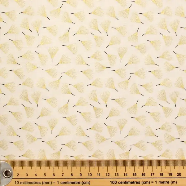 Plumas Doradas, Tela de Navidad fondo blanco estampada con plumas doradas — vista 2