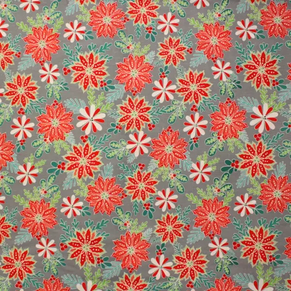 Heart Home Cherry, Tela de Navidad fondo gris con flores rojas navideñas — vista 1