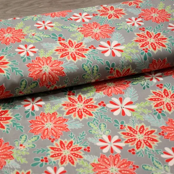 Heart Home Cherry, Tela de Navidad fondo gris con flores rojas navideñas — vista 3