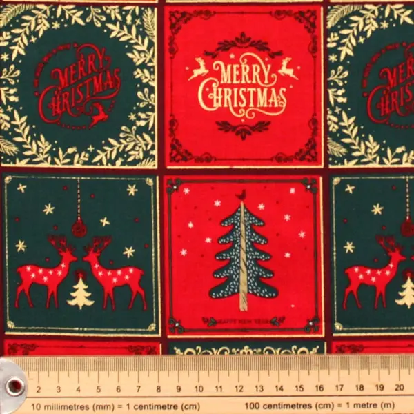 Merry Christmas, Tela con motivos navideños en colores rojo y verde Navidad — vista 2