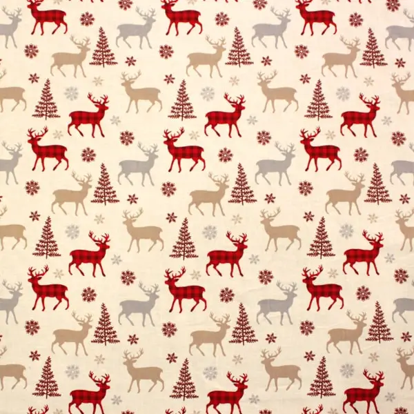 Scandi Renos, Tela estilo nórdica estampada con bonitos renos y árboles de Navidad — vista 1