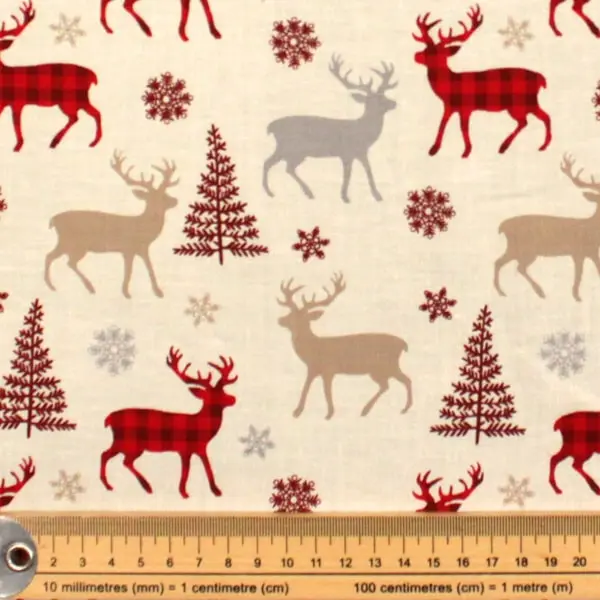 Scandi Renos, Tela estilo nórdica estampada con bonitos renos y árboles de Navidad — vista 2