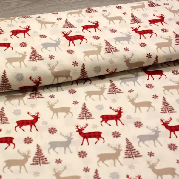 Scandi Renos, Tela estilo nórdica estampada con bonitos renos y árboles de Navidad — vista 3