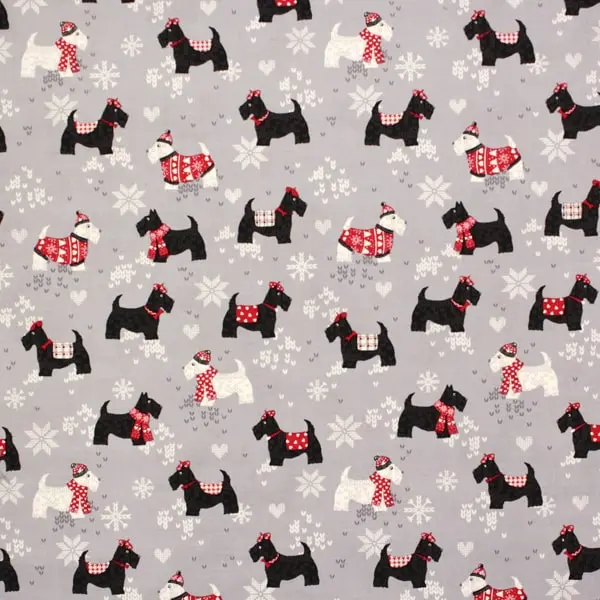 Scottie Friends, Tela de Greta Lynn con motivos navideños y perritos-colección Knit & Caboodle — vista 1