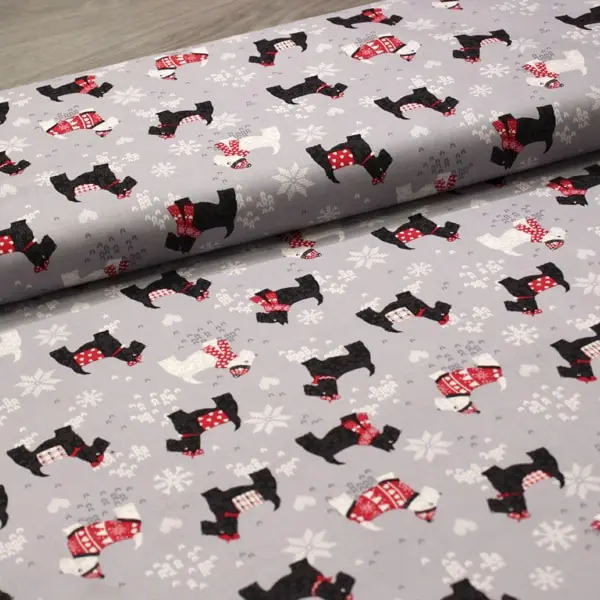 Scottie Friends, Tela de Greta Lynn con motivos navideños y perritos-colección Knit & Caboodle — vista 3