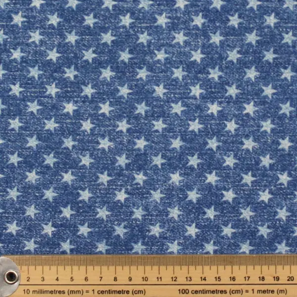 Estrellas Jeans, Tela de algodón imitando al tejido de jeans en color azul con estrellas — vista 2