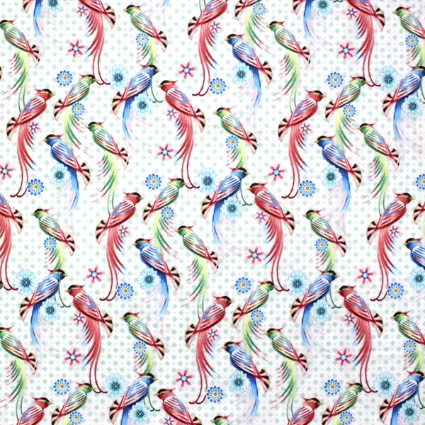 Birds Paradise, Tela estampada con flores y pájaros de diferentes colores — vista 1