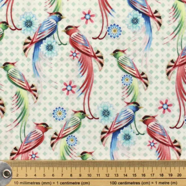 Birds Paradise, Tela estampada con flores y pájaros de diferentes colores — vista 2