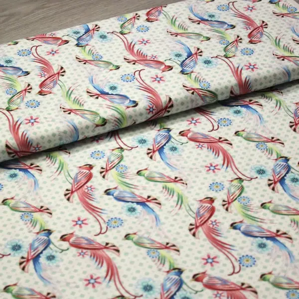 Birds Paradise, Tela estampada con flores y pájaros de diferentes colores — vista 3