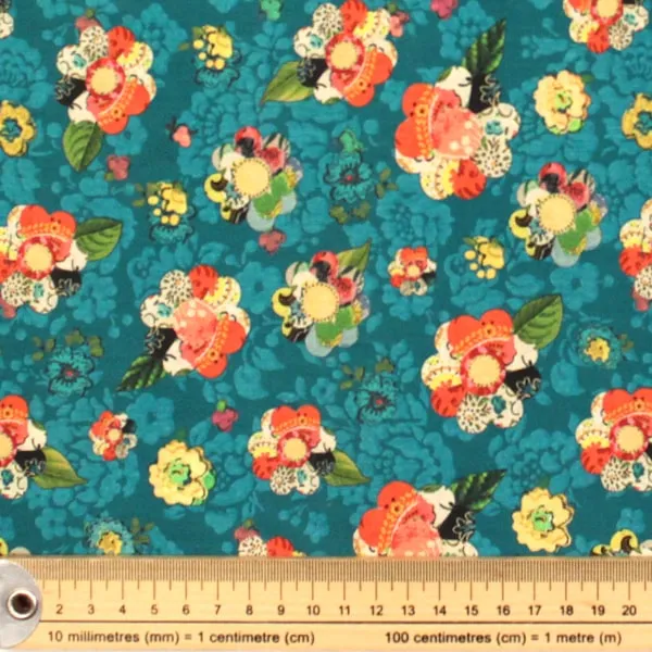 Ramilletes, Ramilletes de flores sobre fondo estampado en tonos turquesa — vista 2