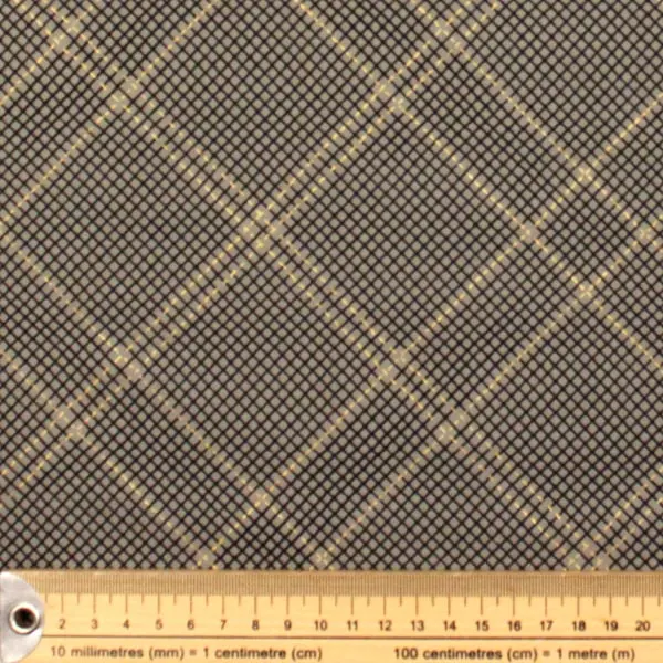 Metallic Col 183, Tela de la colección CF Metallic de fondo gris con cuadros y toques dorados — vista 2