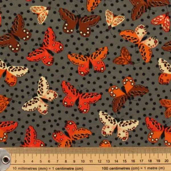 Lulu Mariposas , Fondo gris con topos negros y mariposas en colores tierra — vista 2