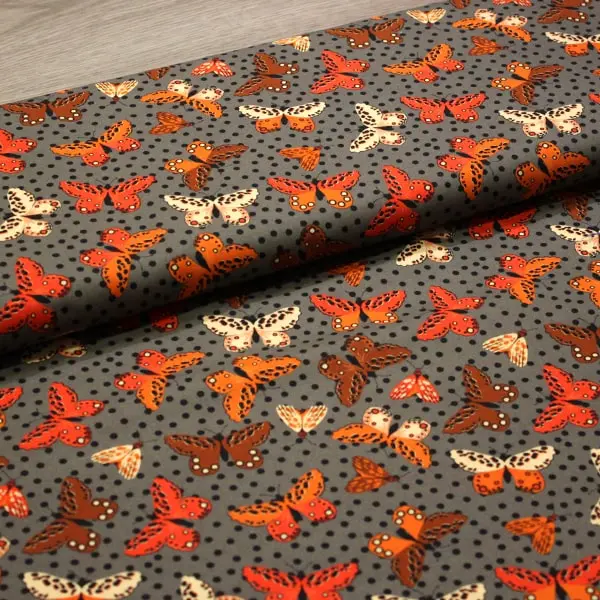 Lulu Mariposas , Fondo gris con topos negros y mariposas en colores tierra — vista 3