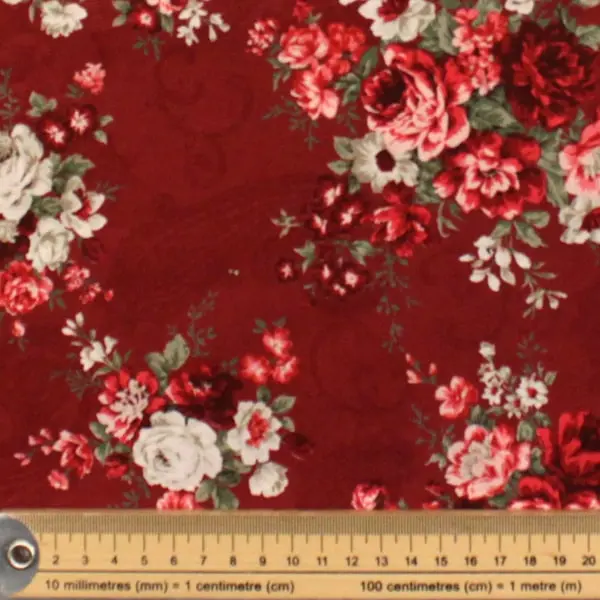 Granate Ramos, Ramillete de flores sobre granate. Colección Ellie Roses de Stof Fabrics — vista 2