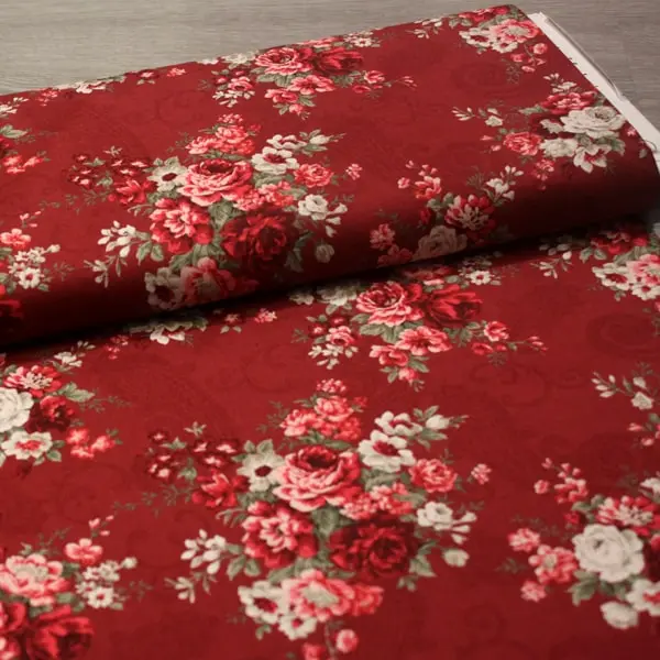 Granate Ramos, Ramillete de flores sobre granate. Colección Ellie Roses de Stof Fabrics — vista 3