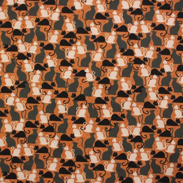 Fluffy Gatos, Tela color caldera estampada con imagenes de gatos de diferentes colores — vista 1