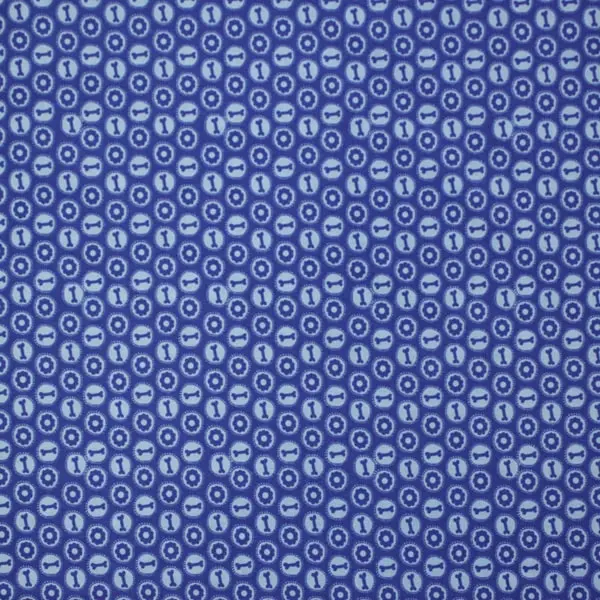 Huesitos Azul, Tela color azul estampada con círculos y huesitos de perro  — vista 1