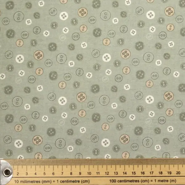 Costura Botones, Tela con fondo verde estampada con botones de diferentes colores — vista 2