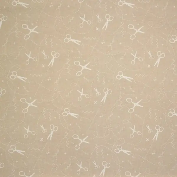 Costura Tijeras, Tela con fondo salmón estampada con tijeras de costura en color blanco — vista 1