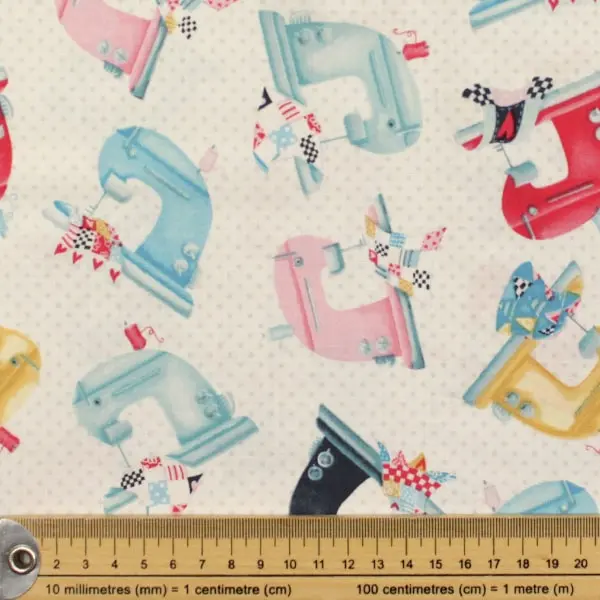 Maquinas Coser, Tela estampada con máquinas de coser de diferentes colores — vista 2