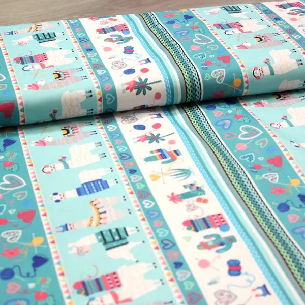 Llama Drama, Tela de labores estampada con franjas de llamas en tonos turquesa. — vista 3