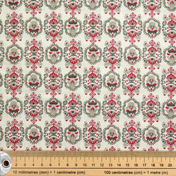 Agathe, Tela beige con estampado geométrico en colores verde y rojo — vista 2