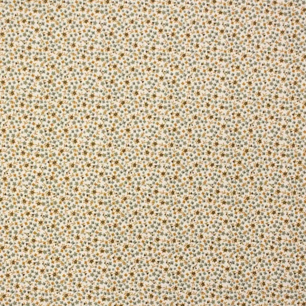 Estampado Country en tela algodón Otoño flores Verdes mostaza sobre blanco de 150cm - Vista general