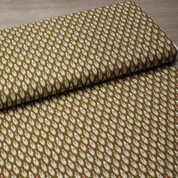 Otoño Plumas, Estampado de plumas blancas con fondo verde caqui — vista 3